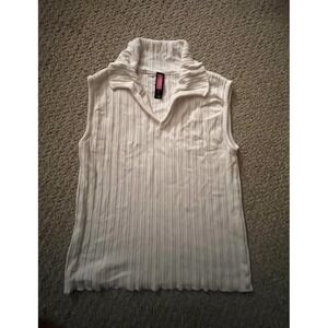 Say What White Ribbed V-neck Shirt‎ Medium USA Vintage Sleeveless Pullover Top